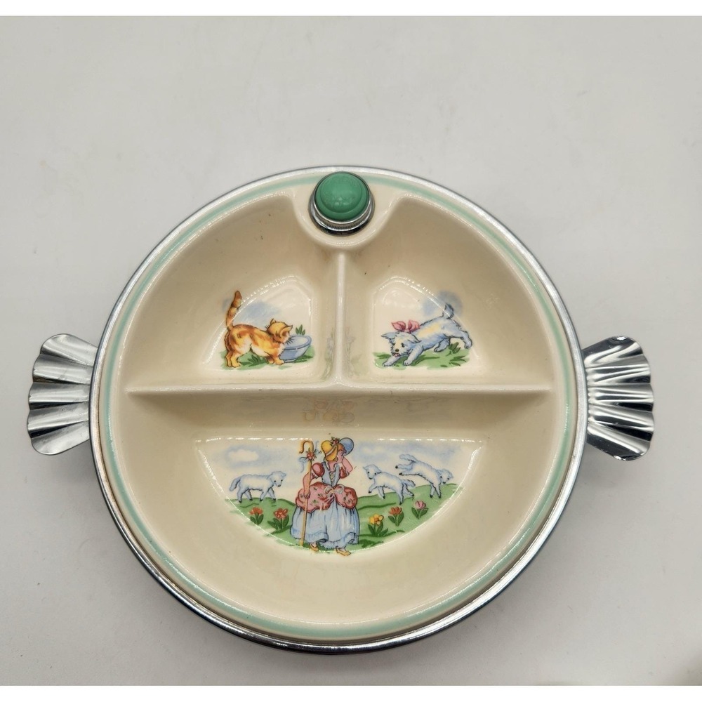 Vintage 1944 Bartsch Co Little BoPeep Baby Warming Plate Divided Bakelite Chrome